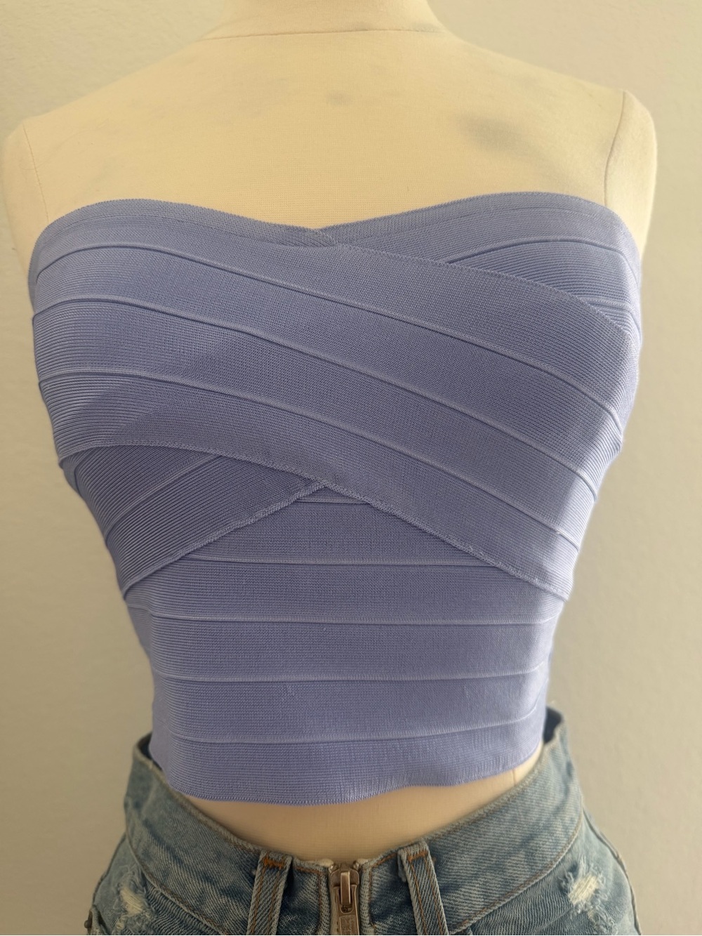 WOW couture Strapless Lilac Bandage Crop Top